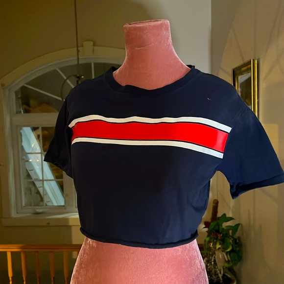 Garage cropped tee navy blue with red stripe - Picture 1 of 3